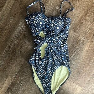 Aerie Navy Geometric One-Piece Swimsuit